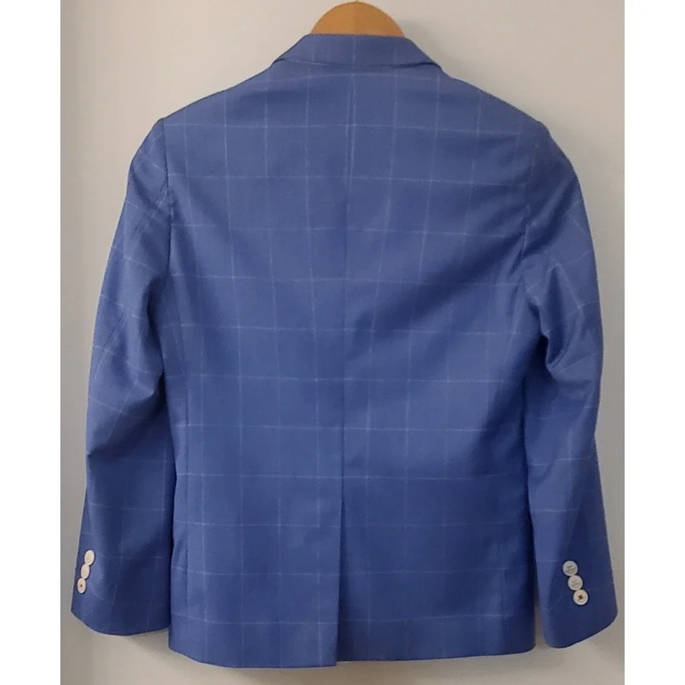 Tommy Hilfiger Blazer TH Flex Windowpane Mazarine Blue 12 Boy's Notch Collar - Picture 4 of 13